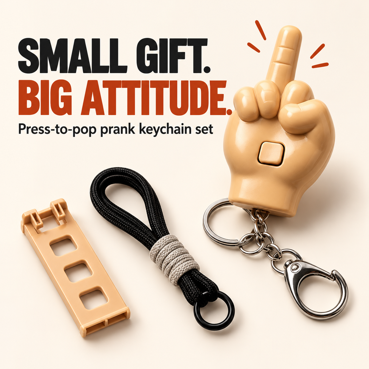 😂 Press-to-Pop Middle Finger Keychain & Phone Stand Set