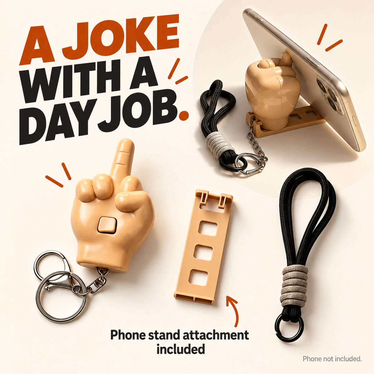 😂 Press-to-Pop Middle Finger Keychain & Phone Stand Set