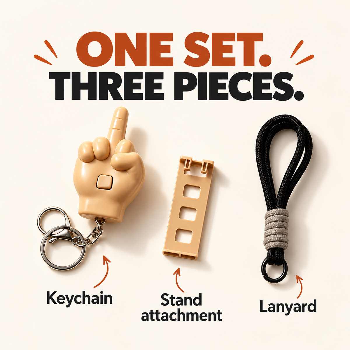 😂 Press-to-Pop Middle Finger Keychain & Phone Stand Set
