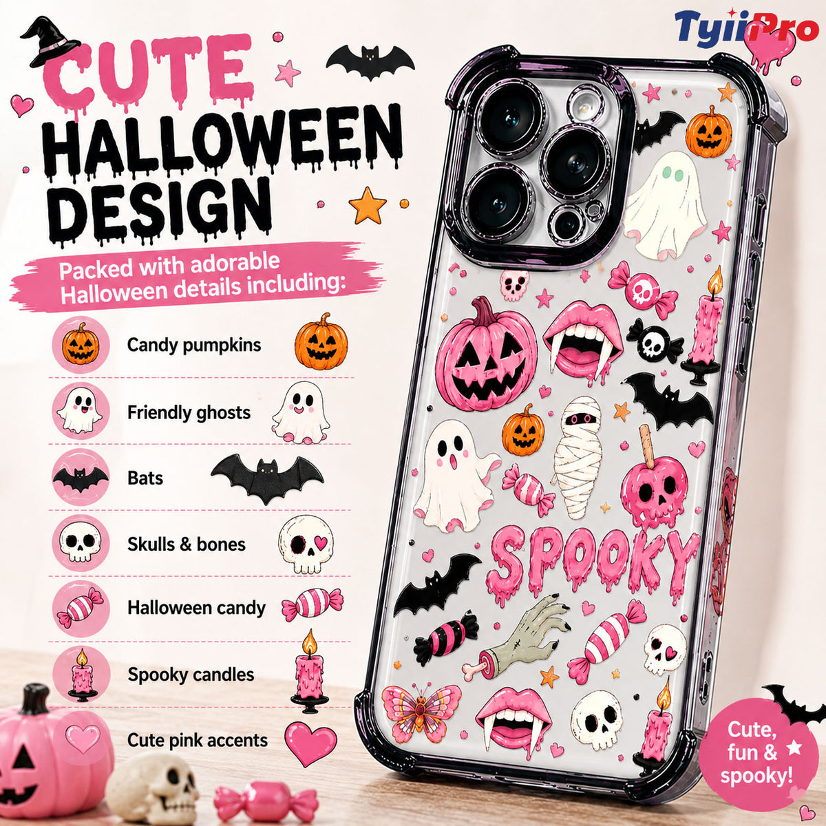 🎃TYIIPRO™ Halloween Candy Ghost Phone Case – Cute Pumpkin & Ghost Design, Shockproof Magnetic Case