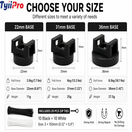 Magnetic Cable Tie Mount Base - Heavy-Duty Magnetic Zip Tie Mounts for Fast & Flexible Cable Management