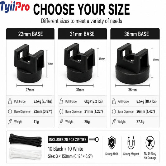 Magnetic Cable Tie Mount Base - Heavy-Duty Magnetic Zip Tie Mounts for Fast & Flexible Cable Management