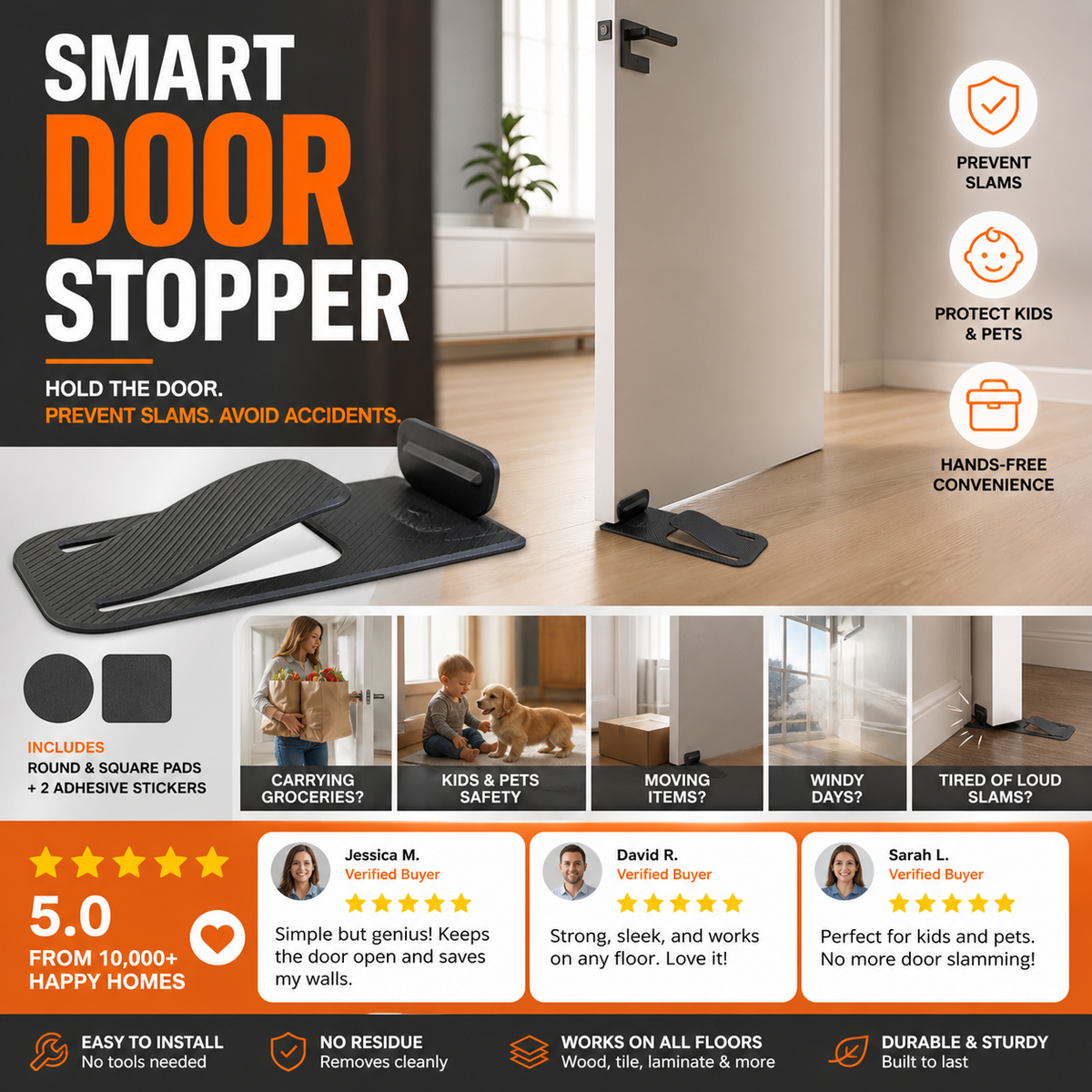 2-Pack Door Stopper Protector –  No-drill, residue-free & holds doors open. Safe & simple – stock up & save! 🏠✅