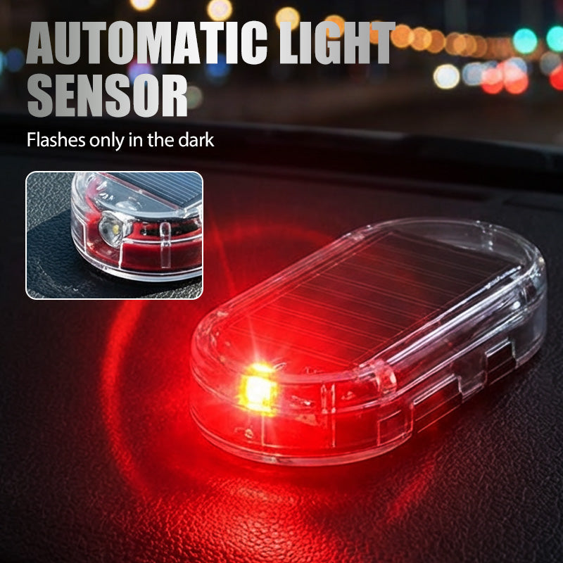 Solar Car Anti-Theft Light – solar + USB charged, auto-flashes at night. Realistic LED mimics active alarm – deters thieves without wiring. Heat-resistant, stick & go! 🛡️💡