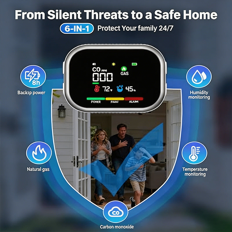 5-in-1 Plug-In Gas & Smoke Detector with LCD Display