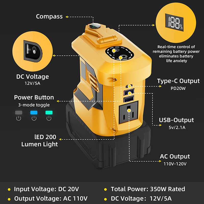🏕️ OUTDOOR POWER DEAL⚡TYIIPRO™ Portable Battery Power Inverter – AC Outlet, USB & LED Light Power Adapter