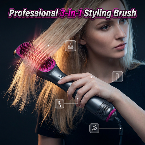 Professional 3-in-1 Hot Air Brush – Dry, Detangle & Volumize in One Step ✨