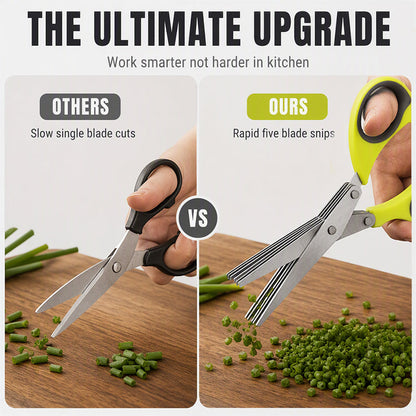 5-Blade Herb Scissors with Cleaning Brush – Stainless Steel Kitchen Herb Cutter