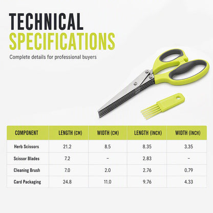 5-Blade Herb Scissors with Cleaning Brush – Stainless Steel Kitchen Herb Cutter