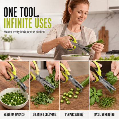 5-Blade Herb Scissors with Cleaning Brush – Stainless Steel Kitchen Herb Cutter