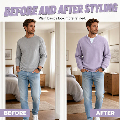 Men's Thick Waffle Knit Faux Two-Piece Sweatshirt – Layered Look Long Sleeve Top