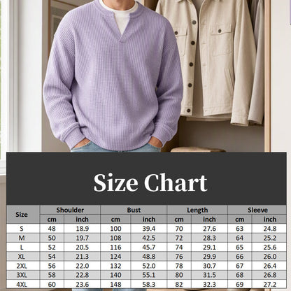 Men's Thick Waffle Knit Faux Two-Piece Sweatshirt – Layered Look Long Sleeve Top