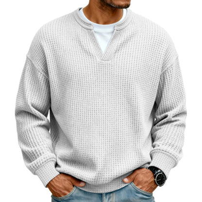 Men's Thick Waffle Knit Faux Two-Piece Sweatshirt – Layered Look Long Sleeve Top