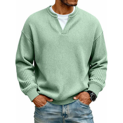 Men's Thick Waffle Knit Faux Two-Piece Sweatshirt – Layered Look Long Sleeve Top