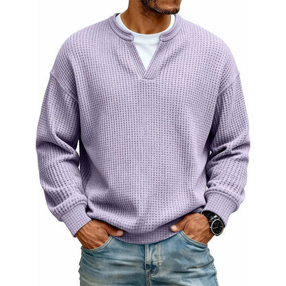 Men's Thick Waffle Knit Faux Two-Piece Sweatshirt – Layered Look Long Sleeve Top