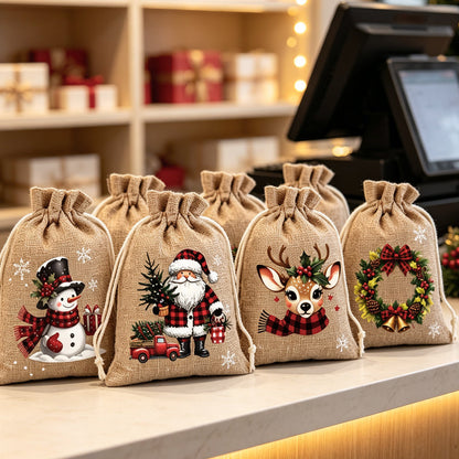 Christmas Drawstring Gift Bags – Reusable Santa & Reindeer Treat Bags