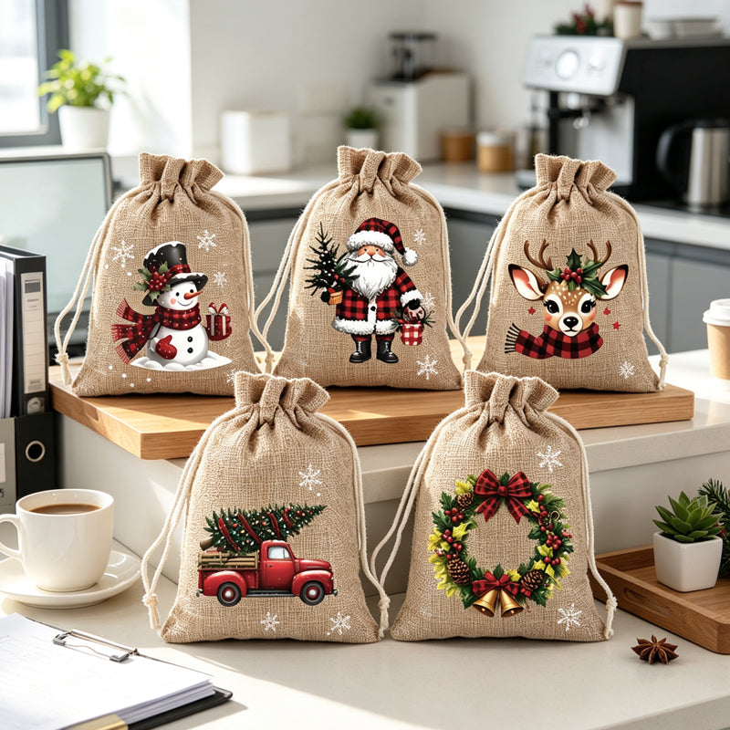 Christmas Drawstring Gift Bags – Reusable Santa & Reindeer Treat Bags