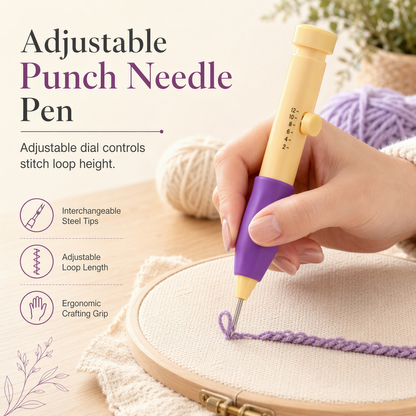 Punch Needle Embroidery Tool Kit – Adjustable Punch Needle Pen with 3 Needle Sizes