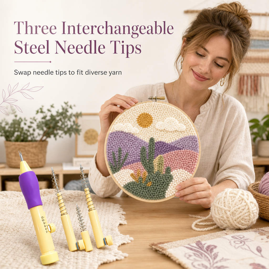 Punch Needle Embroidery Tool Kit – Adjustable Punch Needle Pen with 3 Needle Sizes