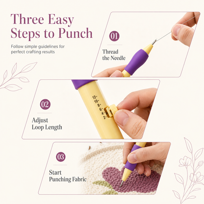 Punch Needle Embroidery Tool Kit – Adjustable Punch Needle Pen with 3 Needle Sizes