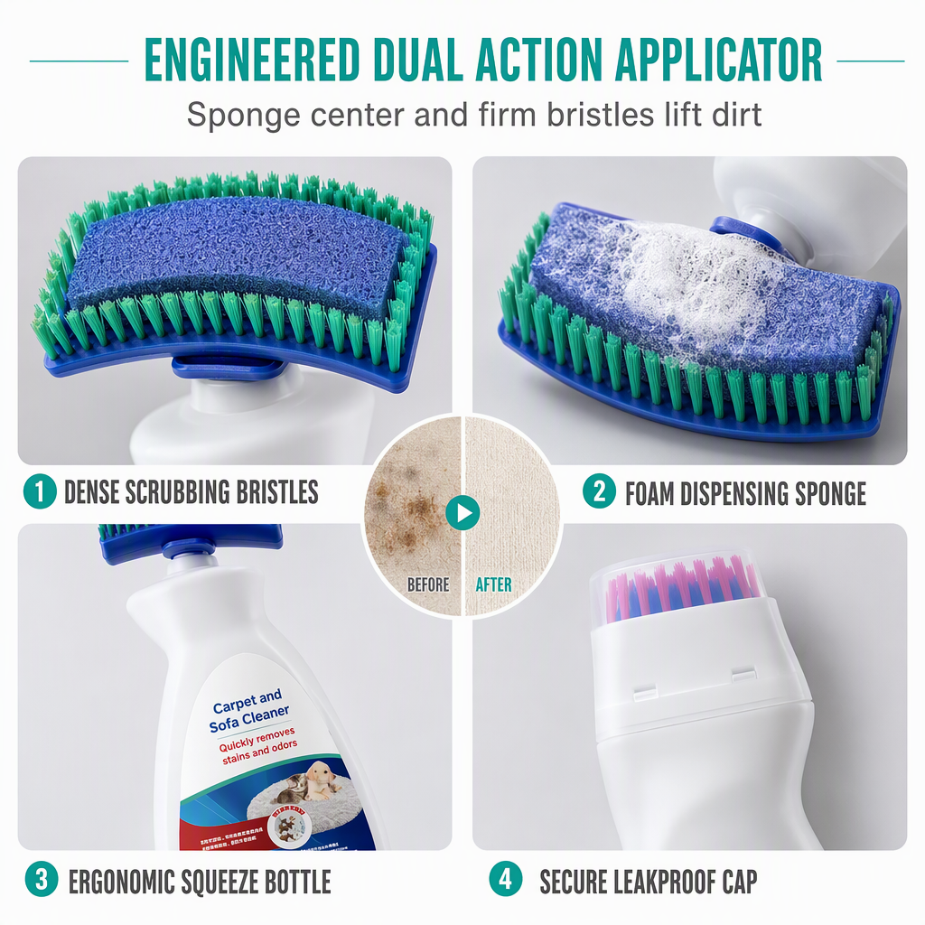 Waterless Fabric & Carpet Cleaner – Deep Cleaning Foam with Scrubbing Applicator