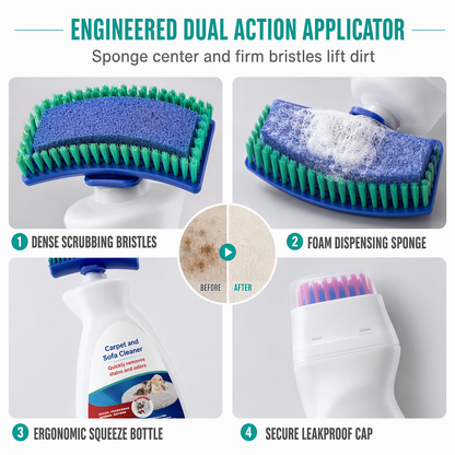 Waterless Fabric & Carpet Cleaner – Deep Cleaning Foam with Scrubbing Applicator