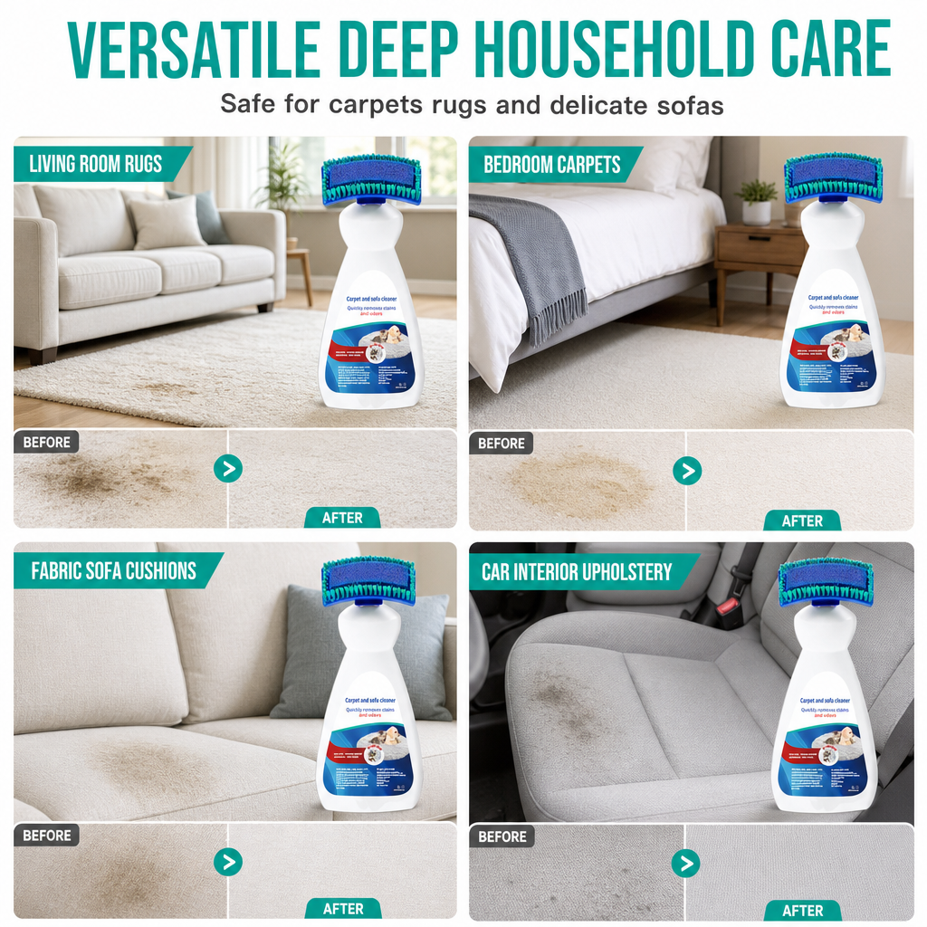 Waterless Fabric & Carpet Cleaner – Deep Cleaning Foam with Scrubbing Applicator