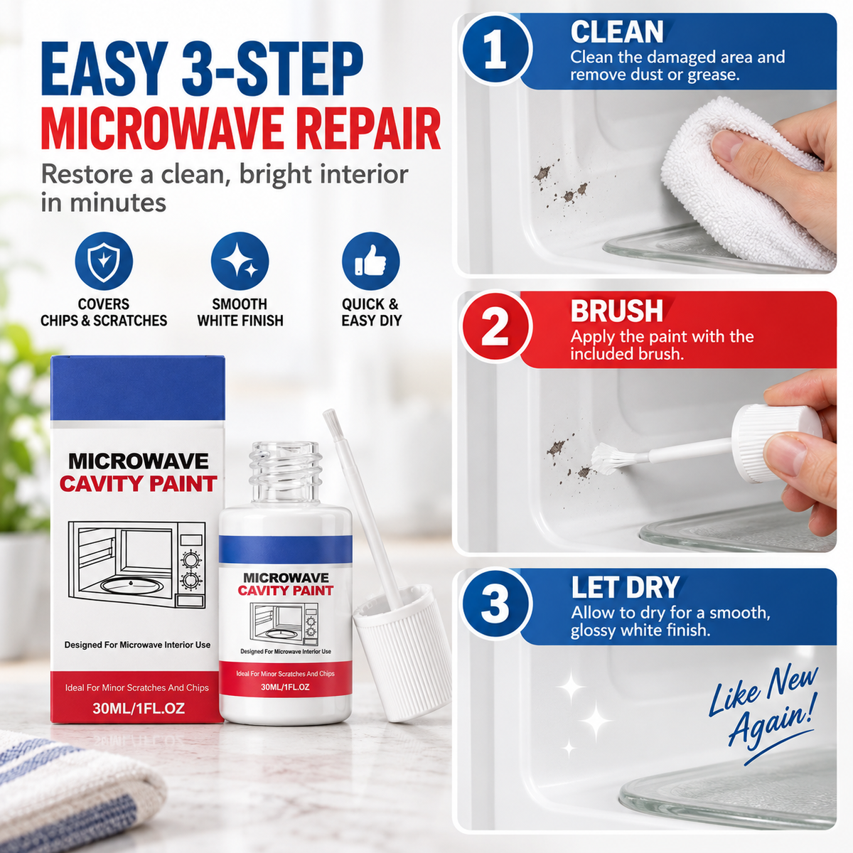 Microwave Cavity Paint – High-Gloss White Microwave Interior Repair Paint With Built-In Brush