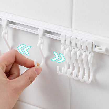 Punch-Free Sliding Track Hooks – Adjustable Wall-Mounted Organizer for Kitchen & Bathroom