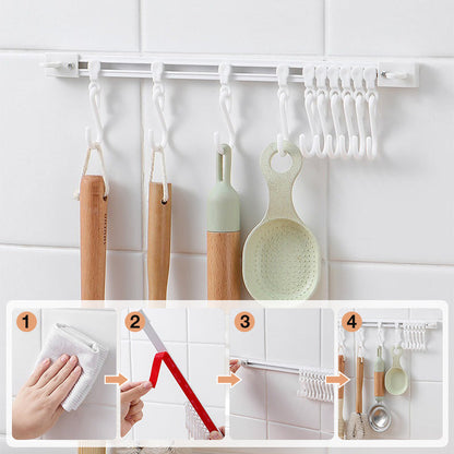 Punch-Free Sliding Track Hooks – Adjustable Wall-Mounted Organizer for Kitchen & Bathroom