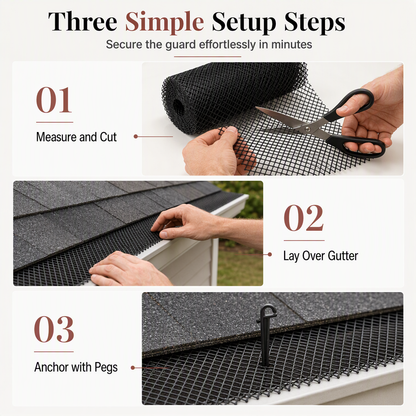 Gutter Guard Mesh Roll – Leaf Filter Net with Fixing Pegs