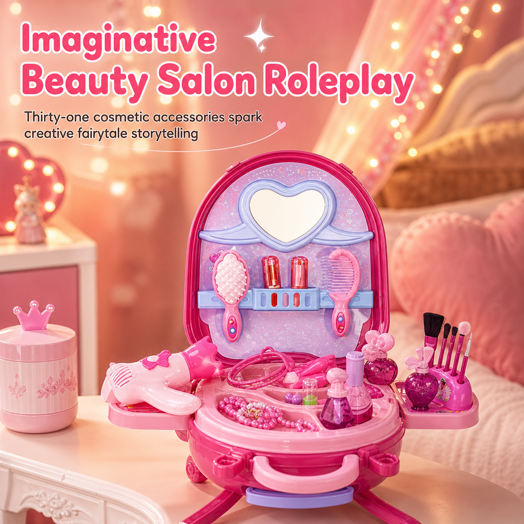 ✨ 3-in-1 Princess Vanity Suitcase — 30 Makeup Toys & Rolling Trolley 🧳