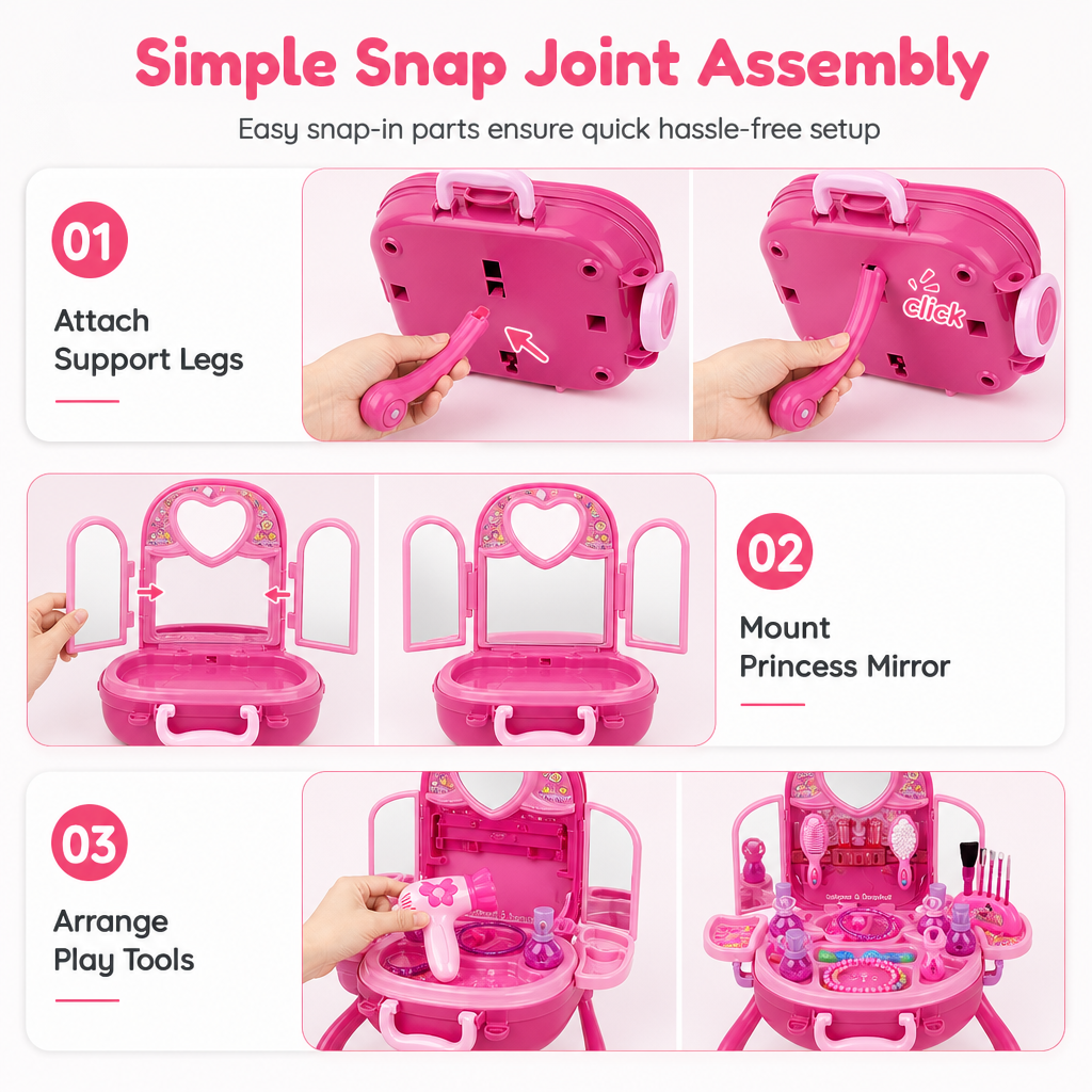 ✨ 3-in-1 Princess Vanity Suitcase — 30 Makeup Toys & Rolling Trolley 🧳