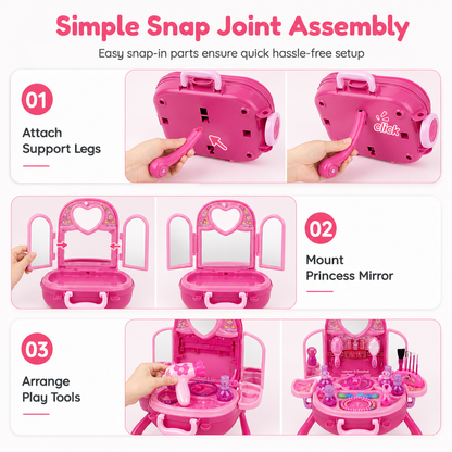 ✨ 3-in-1 Princess Vanity Suitcase — 30 Makeup Toys & Rolling Trolley 🧳