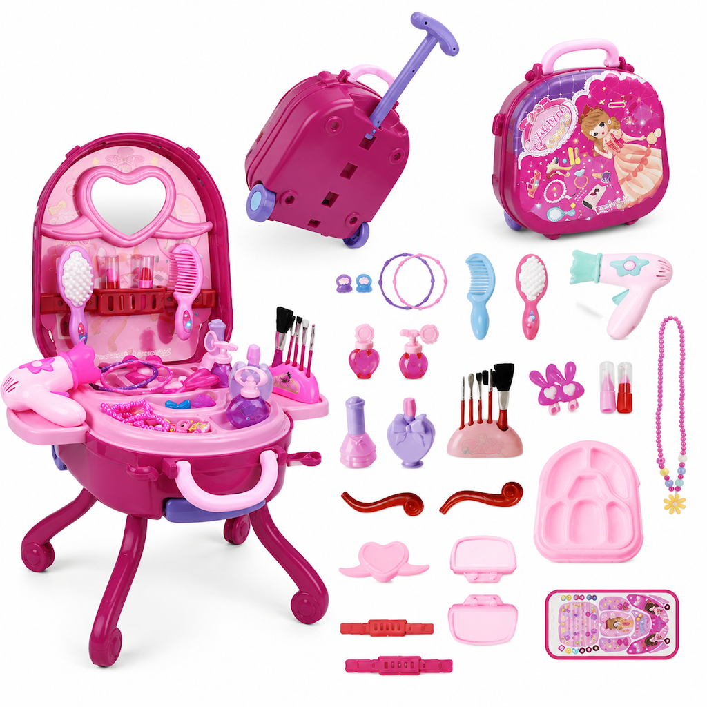 ✨ 3-in-1 Princess Vanity Suitcase — 30 Makeup Toys & Rolling Trolley 🧳